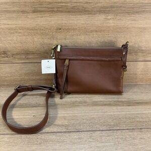NWT Fossil Kiera Small Brown Leather Crossbody Bag Purse Lock Key $195
